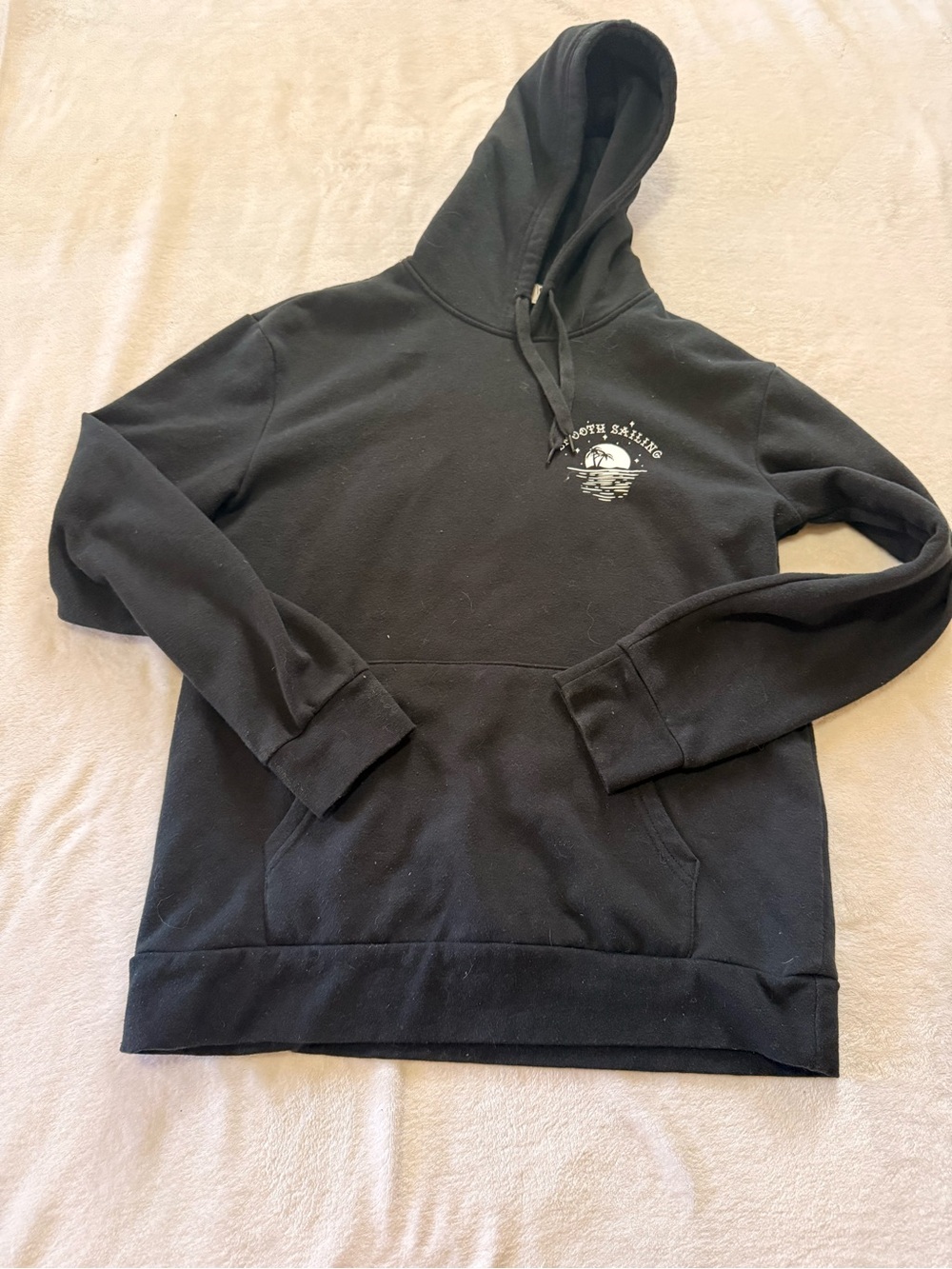 Retrofit Black Pullover Hoodie with Small White Chest Graphic